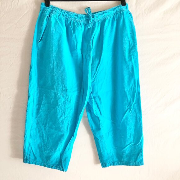 Cropped Cotton Pants Aqua Blue Plus Size - Picture 1 of 5